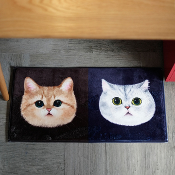 妙吉MEWJI 原创长形猫地毯地垫 法兰绒厨房垫-小黄猫与银白喵吉