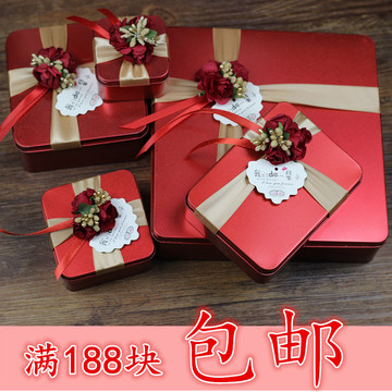 中式红色系列 创意结婚喜糖盒子马口铁方形礼品盒喜烟盒子 磨砂