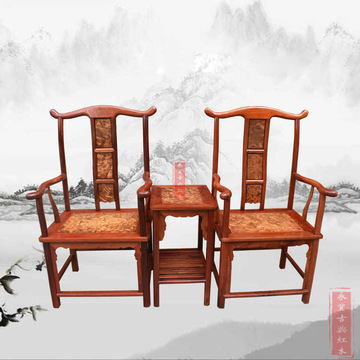 红木家具 缅甸花梨木 客厅 中式 实木太师椅圈椅镶花梨樱木三件套