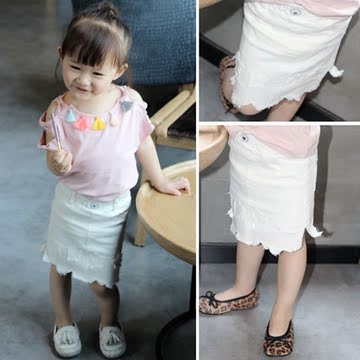 女童夏季新品短裙23456岁女宝宝半身裙时尚贴布星星白色女孩中裙