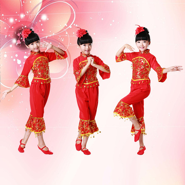 儿童古典舞蹈服女童汉族秧歌舞演出服装少儿伞舞民族元旦表演服装