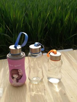 创意新款葫芦形状玻璃便携水杯透明创意杯子带盖 可爱随手带杯套