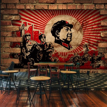 红色革命主题壁纸3D立体砖墙休闲咖啡餐厅菜馆包厢奶茶店背景墙纸