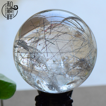 天然水晶球摆件 黑发晶球 晶体通透度较好 直径11.1厘米6101401