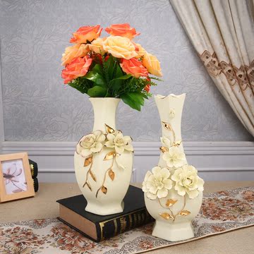 象牙瓷花瓶欧式干花插花器装饰品奢华摆设陶瓷办公室卧室客厅摆件