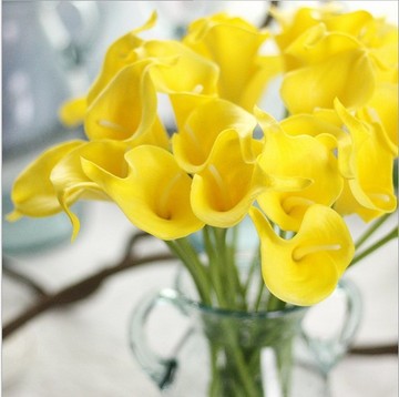 现代简约 仿真单支黄色马蹄莲 高档假花PU手感花室内装饰花成品花