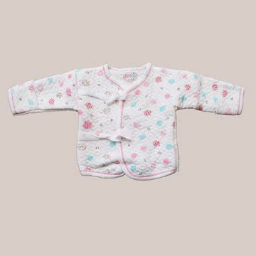 金豆角0-1岁初生儿婴幼儿童卡通波点纯棉加厚系带保暖上衣半背衣