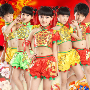 儿童演出服装 幼儿中国风喜庆锣鼓秧歌腰舞蹈 少儿民族舞六一新款