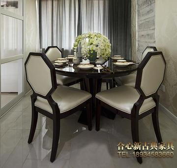 新中式餐桌 现代简约全实木圆餐桌椅组合酒店别墅样板房家具定制