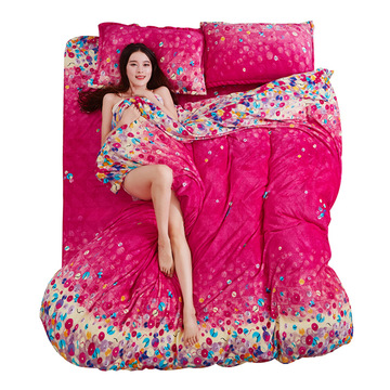 法兰绒双人床上用品一米八床四件套珊瑚绒加厚1.5m/2.0m床单被套