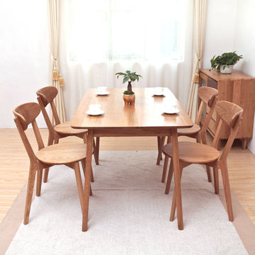 实木餐桌椅组合白橡木原木一桌4椅长方形4人6人桌日式无印良品