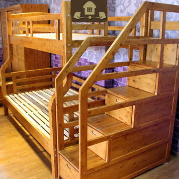 柏木子母床上下梯踏床双层床儿童床实木床 香柏木46#田园柏木床
