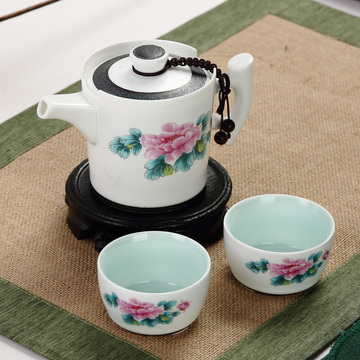一壶二两杯办公旅行便携2人茶具套组陶瓷茶壶茶杯送礼茶具套装