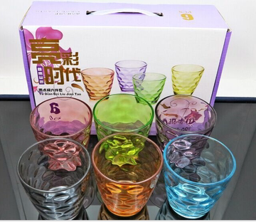 高档炫彩雨点杯六件套玻璃杯套装彩虹杯果汁杯子团购活动促销礼品