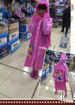 2016新款学生卡通背书包女孩粉红色白雪公主儿童充气帽檐精品雨衣