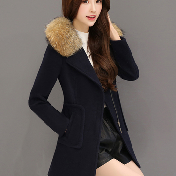 妮子大衣2016冬季新款女装修身韩版中长款长袖学生尼大衣毛呢外套