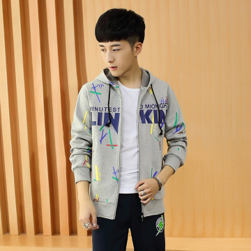 青少年男加绒卫衣春秋季韩版学生加厚运动开衫连帽棒球服大码外套