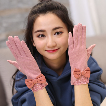 2016羊毛手套女秋冬韩版保暖分指手套蕾丝触屏五指手套大码包邮