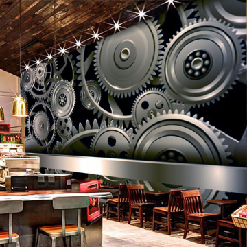3D大型壁画金属机械齿轮工业风墙纸酒店KTV背景墙咖啡馆酒吧壁纸