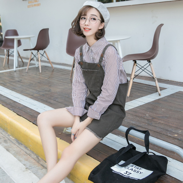 2016秋季新款韩版学院女式牛仔背带裙口袋半身裙背心裙
