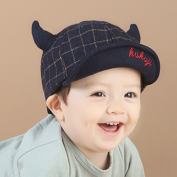 韩版儿童毛呢帽子男女婴幼儿宝宝牛角鸭舌帽超可爱毛呢随意造型帽