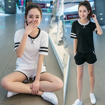 2016韩版休闲套装夏季新款女装短袖T恤大码宽松时尚运动两件套装