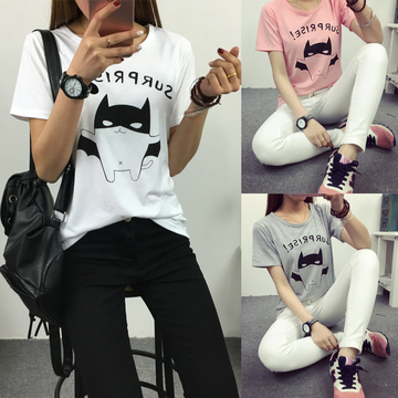 （180克牛奶丝）实拍批发韩版夏装学生装蝙蝠图案短袖T恤女上衣女