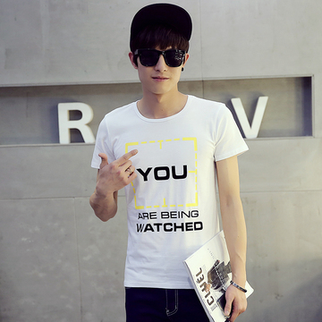 夏季男短袖T恤潮字母印花修身纯棉圆领大码体恤衫 青少年半袖韩版