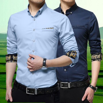 春夏季衬衫男长袖修身韩版商务英伦薄款寸衣纯棉免烫大码青年衬衣