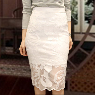 白色蕾丝包臀裙半身裙中长款女2016秋季韩版高腰亮片一步裙子开叉