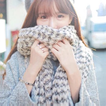 2015冬季新款韩版情侣围巾 女士学生粗毛线 加厚围脖毛线拼色围巾