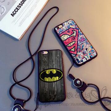 superme超人蝙蝠侠iPhone6plus手机壳苹果6S挂脖绳硅胶全包软壳6s
