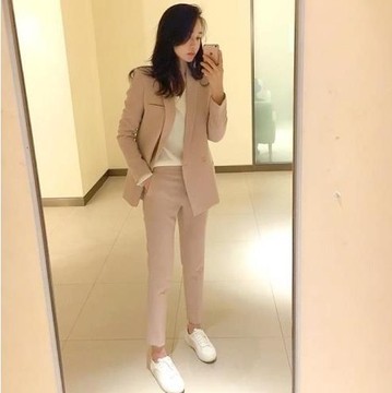 韩国2016秋装新款复古休闲单排扣小西装外套西裤西装套装