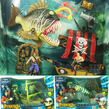 仿真动物模型集多美海盗历险动物玩具关节可动鳄鱼海盗船鲨鱼套装
