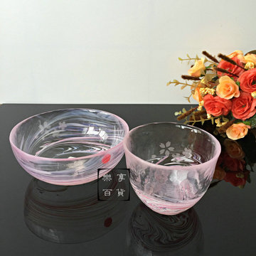代购日本の工匠人工吹制 津轻传统琉璃 樱花玻璃杯茶碗 乌冬面碗