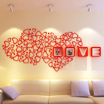 木质创意心形立体墙贴客厅墙饰壁饰装饰可移除墙贴婚房家居饰品