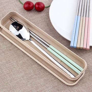便携式餐具三件套304不锈钢筷子勺子套装韩国学生户外创意餐具邮