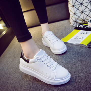 2016夏季新款小白鞋透气系带白色板鞋女平底韩版休闲运动鞋百搭潮