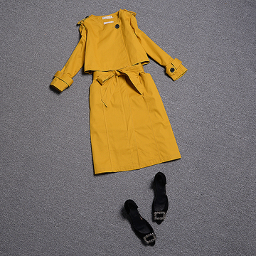 欧洲站2016秋装新款时尚长袖外套显瘦背心连衣裙套装女装潮两件套