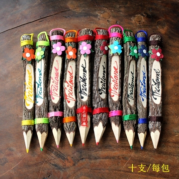 泰国进口原木树枝大号铅笔彩色铅笔 装饰木制铅笔 生态彩笔画笔