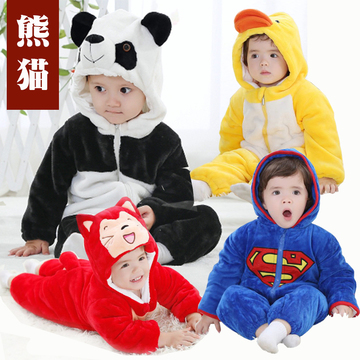 冬装新生儿衣服加厚连体衣包脚宝宝熊猫哈衣抱被婴儿爬服外出棉衣