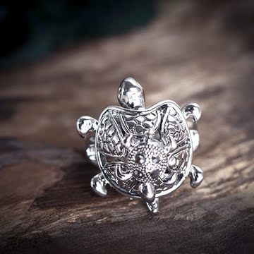 韩版复古镀纯银创意个性小乌龟戒指男女 可爱百搭装饰戒指可转动