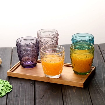 单层复古浮雕玻璃杯无盖茶杯 喝水杯家用牛奶杯创意柠檬杯果汁杯