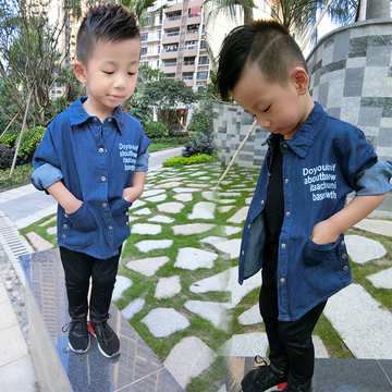 小占比童装 男小童2016秋季新款韩版儿童牛仔字母印花开衫小外套