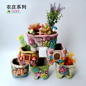 多肉植物韩国手绘韩式陶瓷红陶花盆 卡通可爱田园粗陶大花盆 包邮