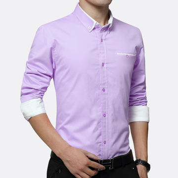 青年紫色新郎衬衫结婚礼服修身薄款男士长袖免烫纯棉男伴郎服衬衣