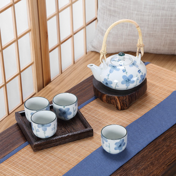 日式和风陶瓷茶具套装手绘茶壶茶杯提梁壶一壶四杯精致