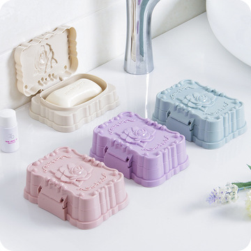 肥皂盒肥皂架大号浴室卫生间玫瑰花带盖防水密封香皂盒沥水皂盒架