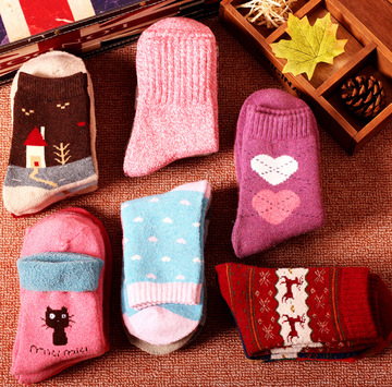 冬季毛圈毛巾袜女袜子女士加厚加绒保暖羊毛袜中筒地板袜5双包邮