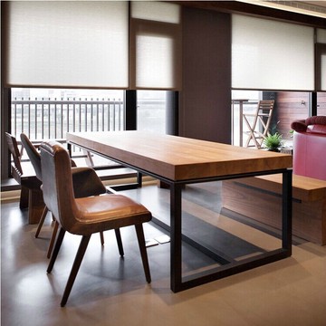 loft工业风小户型铁艺餐桌长方形办公会议桌实木饭店餐厅大板书桌